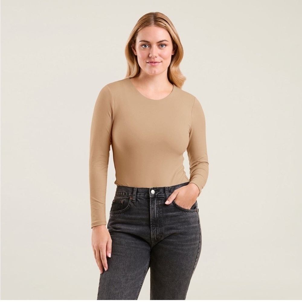 Nuuds Size Large Long Sleeve Crewneck Bodysuit Brown Tan Women’s Top​